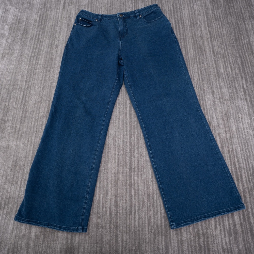 Norm Thompson Wide Leg Jeans Women 14P Blue Excellent Stretch Denim Pants